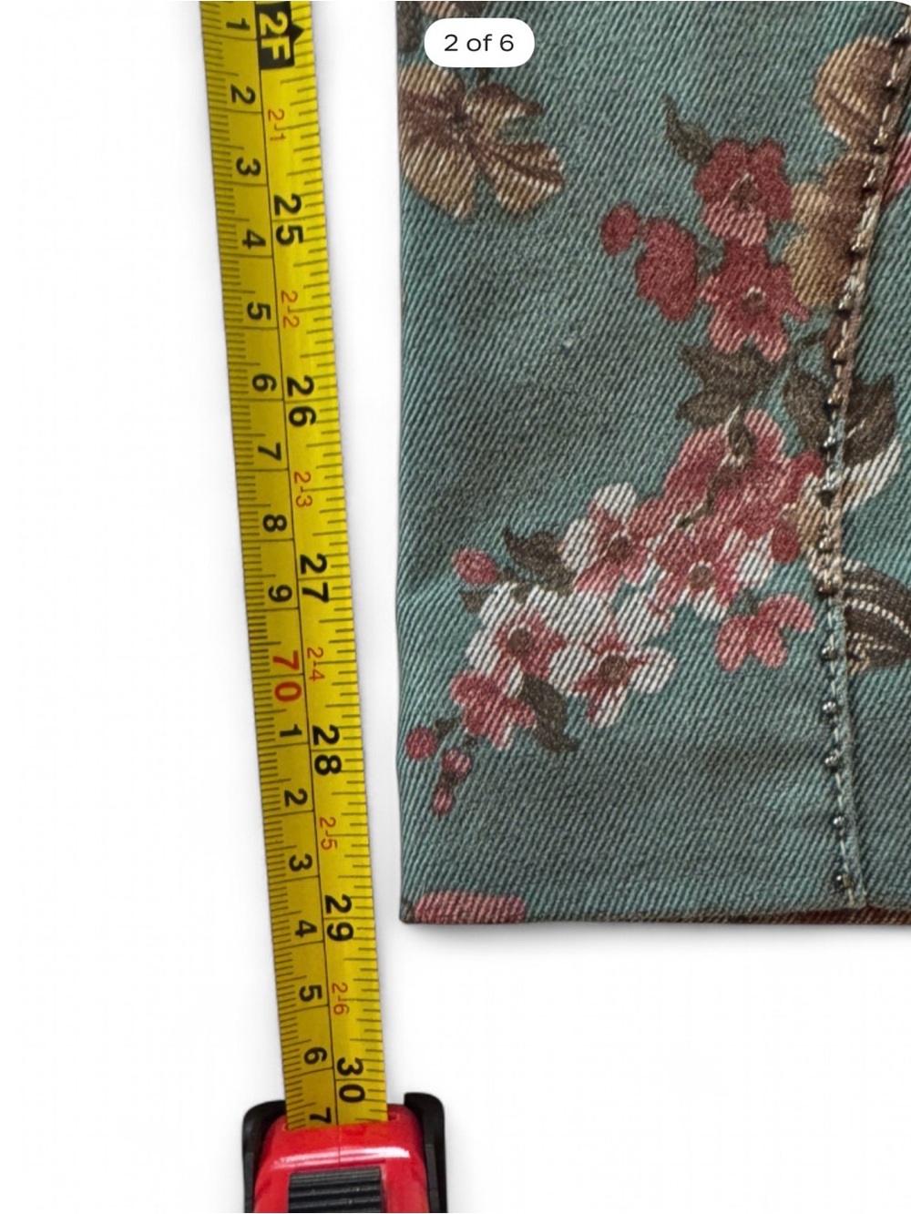 Floral Lowrise Pants in Teal and Rose - Picture 6 of 7